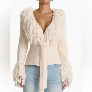 Naked Wardrobe Cream Chenille Fringe Sweater